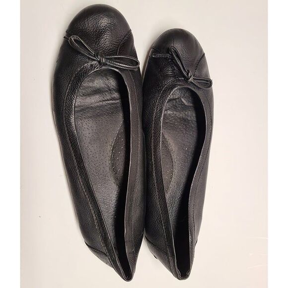 LL BEAN Ballet Flats Leather Black Women's 10 rubber soles Bow Well Made